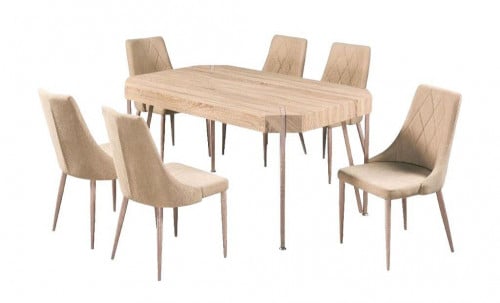 طاولة طعام 6 كراسي لون بيج خشبي