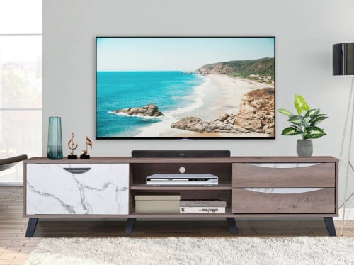 طاوله تلفزيون بني وأبيض حديثه