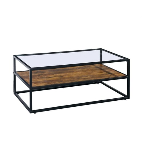 طاوله قهوه وشاي وسط لون بني حديد اسود وسطح زجاج