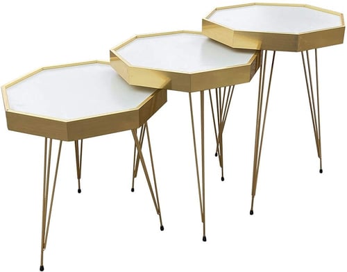 طقم طاولات خدمة 3 قطع ذهبي وسكري