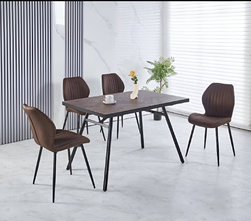 طاوله طعام ٤ كراسي بني رمادي