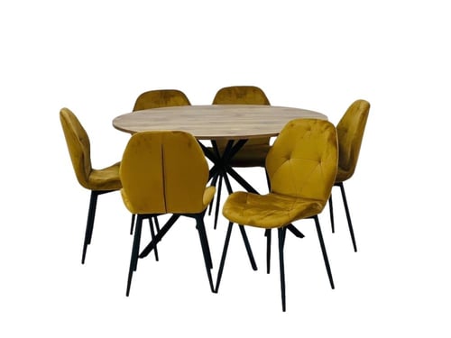 طقم طاوله طعام شكل دائري ٦ كراسي لون رمادي بيج بني