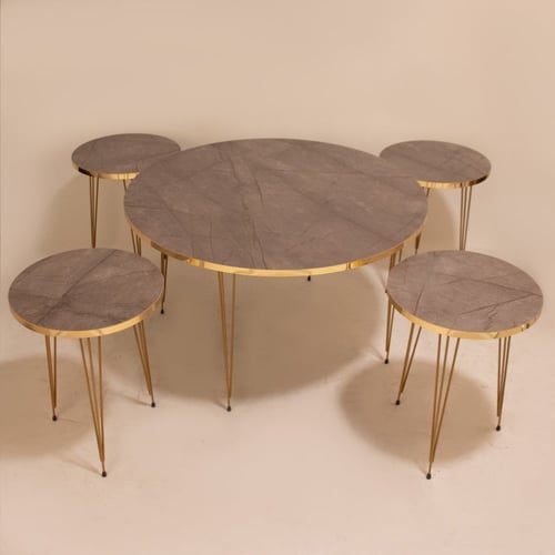 طقم طاولات قهوه 5 قطع ذهبي و رمادي