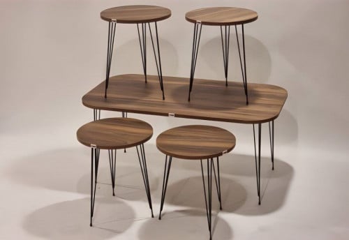 طقم طاولات ضيافة وخدمة 5 قطع بني