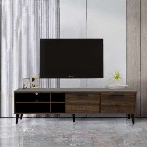 طاولة تلفزيون بني مع وحدة تخزين