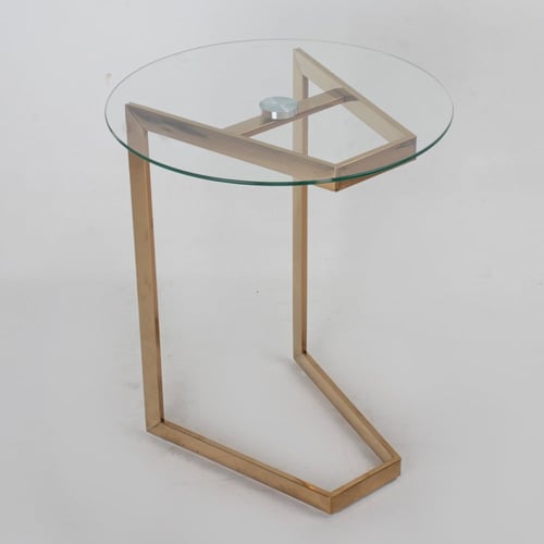 طاوله جانبيه مفرده خدمه استيل ذهبي وزجاج