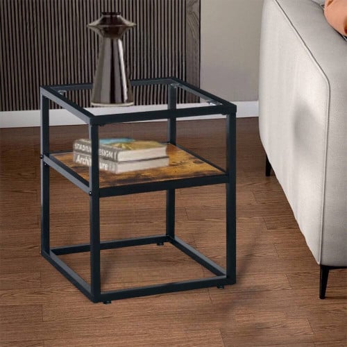 طاولة شاي جانية مفرد بني سطح زجاج