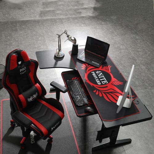 كرسي قيمنق مع طاولة قيمنق زاوية لون أحمر بأسود