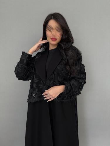 عباية رسمية ورود باللون الأسود ( 701 )