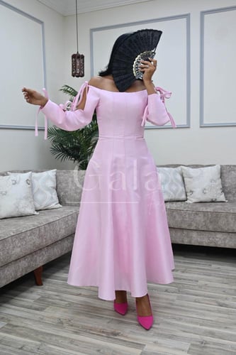 فستان ميدي بأكمام ربط