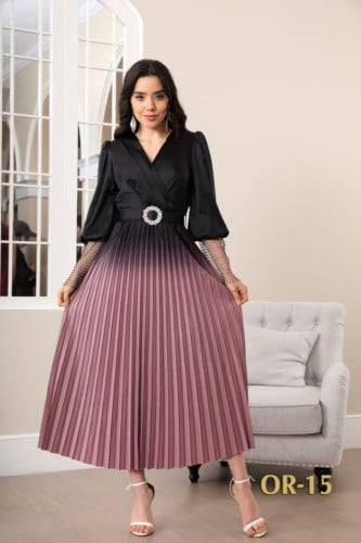 فستان ميدي بأكمام طويلة