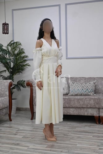 فستان ميدي اكتاف اكمام مفصوله