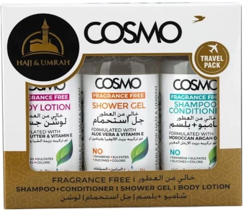 Cosmo fragrance-free shower set for Umrah and Hajj