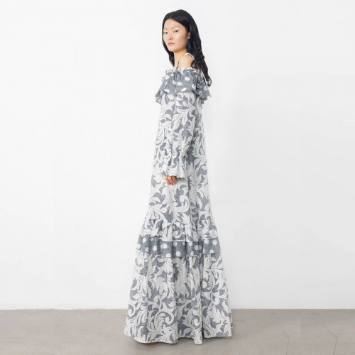 فستان أزرق و أبيض مشجر طويل Gizia