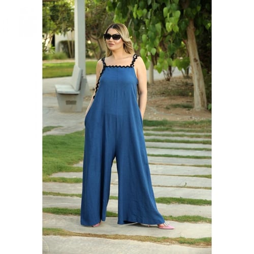 فستان كحلي مع ربطه منقطة أسود مع أبيض BIZE