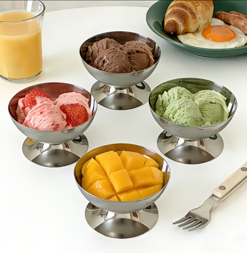 Ice cream cup and fruit steel