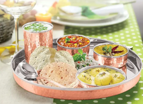 صحن خدمة تالي استيل و نحاس مطروق 31.5 سم