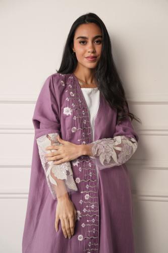 A beautiful purple abaya with stunning hand embroidery