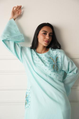 Sky blue thobe with a distinctive cut on the shoulders