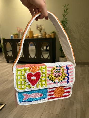 Handmade beaded shoulder bag - beach vibes