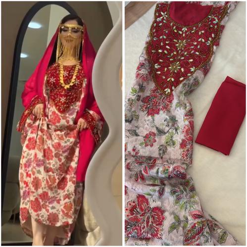 شيفون تركي جاكار فاخر شغل يدوي مع الشيله