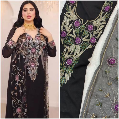 شيفون شغل يدوي خرز مع البشت شغل يدوي (بدون بطانه)