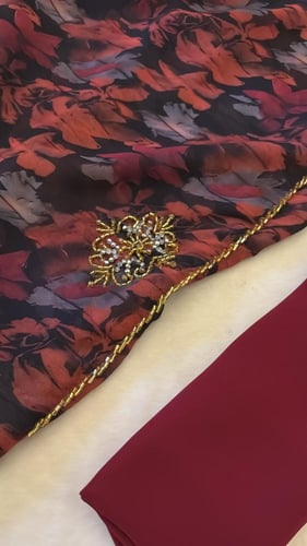 شيفون مشجر شغل يدوي خرز مع شيله ساده (بدون بطانه)