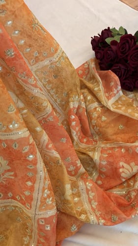 قماش اورجنزه دبل كم والتطريز الجانبي مطرز ومتروس ك...