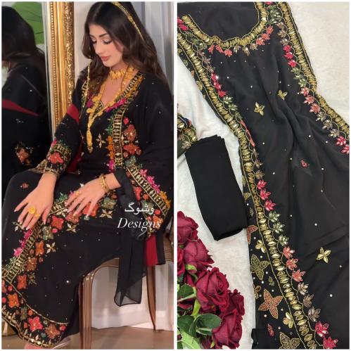 شيفون شغل يدوي خرز بالكاملvip مع شيله ساده (اللون...