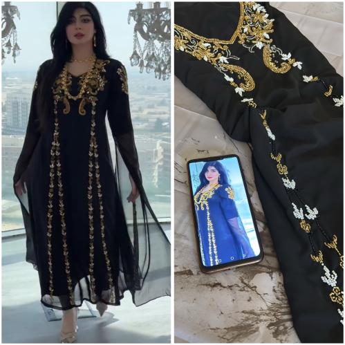 شيفون شغل يدوي بدون بطانه موديل اكمام طويله مع شيل...