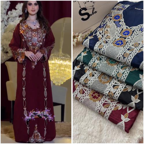 حرير ايطالي مطرز ومتروس كرستال لين الحاشيه