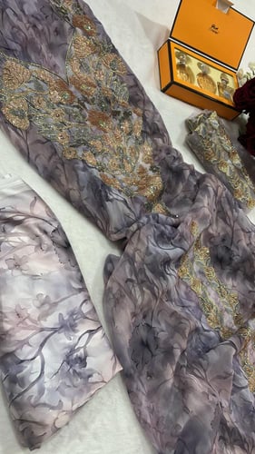 شيفون زري وحرير ايطالي موديل القطعتين مطرز ومتروس...