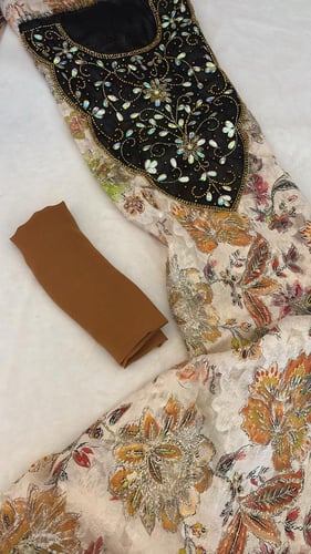 شيفون تركي جاكار فاخر شغل يدوي مع الشيله