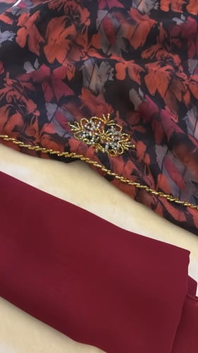 شيفون مشجر شغل يدوي خرز مع شيله ساده (بدون بطانه)