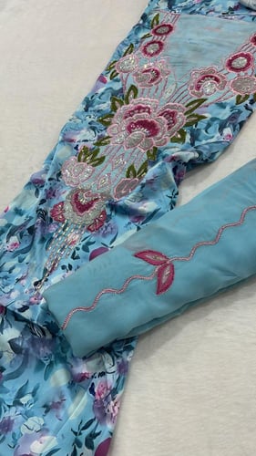 حرير ايطالي شغل بادله مطرز ومتروس كرستال مع شيله ك...