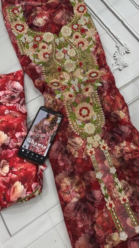 شيفون زري مع بطانة حرير ايطالي موديل دبل اكمام مع...