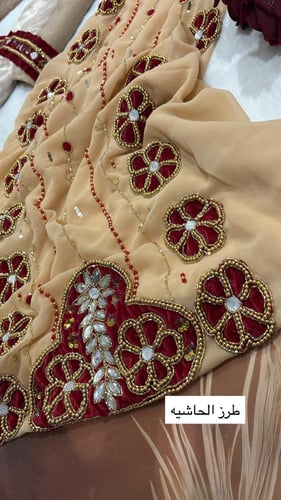 شيفون شغل يدوي ومخملي فاخر للحاشيه مع البطانه وشيل...