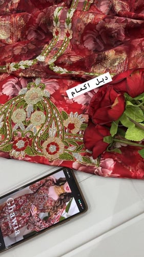 شيفون زري مع بطانة حرير ايطالي موديل دبل اكمام مع...