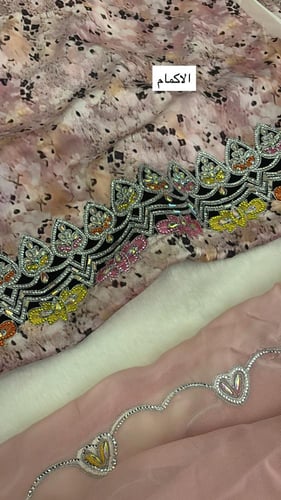 حرير ايطالي شغل بادله مطرز ومتروس كرستال مع شيله ك...