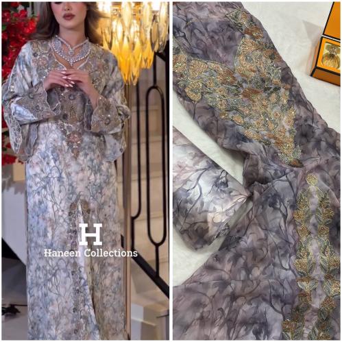 شيفون زري وحرير ايطالي موديل القطعتين مطرز ومتروس...