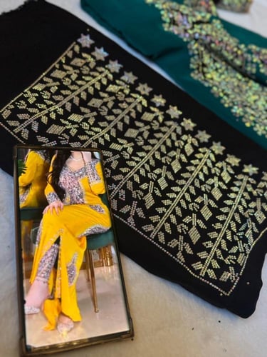 حرير الماس موديل السروال مطرز ومتروس كرستال وتطريز...