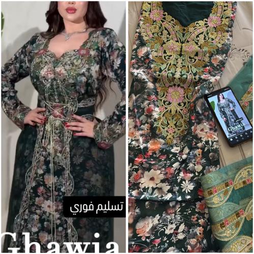 حرير ايطالي موديل التور مع الحزام مطرز ومتروس كرست...