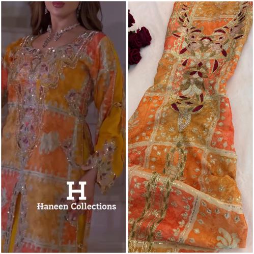 قماش اورجنزه دبل كم والتطريز الجانبي مطرز ومتروس ك...