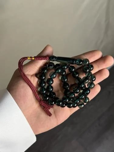 Dark green transparent bakelite rosary - custom-ma...