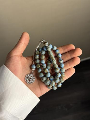 Wave-patterned heavenly bakelite rosary - metal
