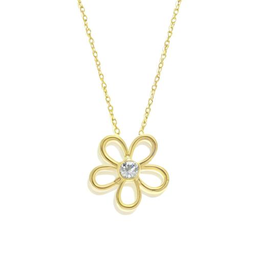 عقد من ذهب عيار 18 بتصميم زهرة حديثة يتوسطها ألماس...