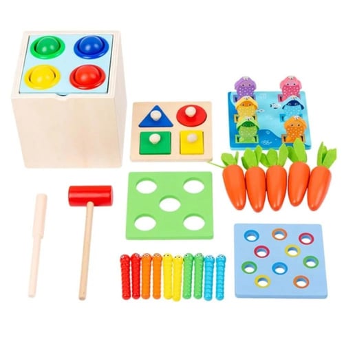 لعبة خشبية 5في 1جمع الجزر ،صيدالسمك والدودة ، مطاب...