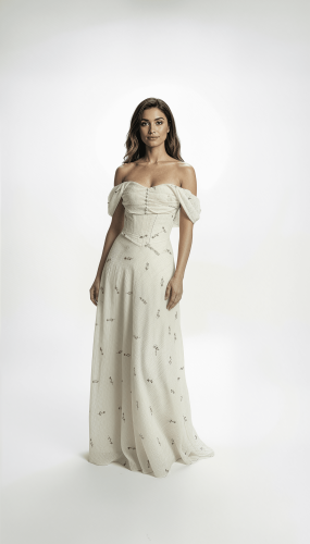 فستان مناسبات فاخر أورغنزا مطرزة | Off-Shoulder بك...