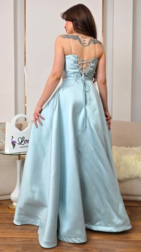 فستان الأناقة الأزرق الملكي بتطريز ناعم وتنورة مزد...