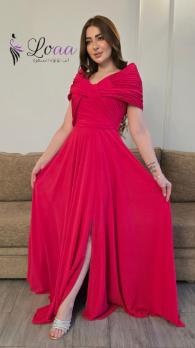 فستان بتصميم الكتف المكشوف والطيات الأنيقة باللون...